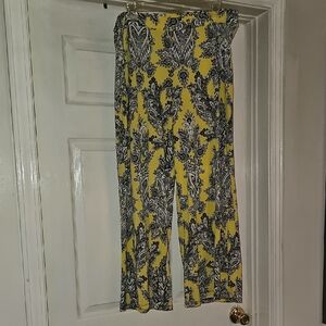 Cato Yellow and Black Patterned Wide Leg Pants